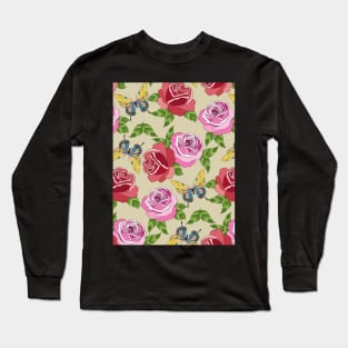 Roses And Butterflies Pattern Long Sleeve T-Shirt